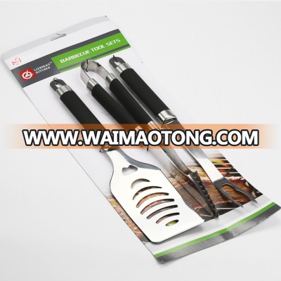 3 pcs Soft Handle Stainless Steel BBQ Grill Set Tools Barbecue Tools Grilling with Wrap Card