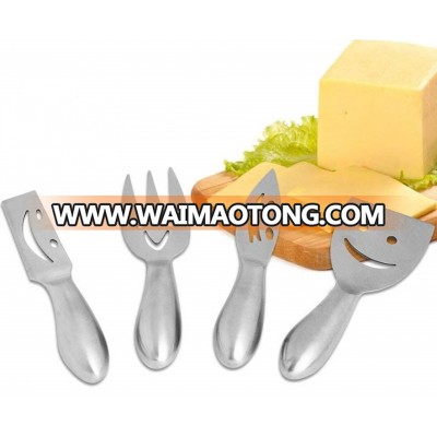 Stainless Steel 4 Pieces Smiling Faces Cheese Knife Set Cheese Knives Serving Fork and Cheese Spreader