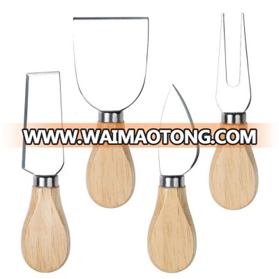 4 Pieces Stainless Steel Cheese Knife Set with Wooden Handle